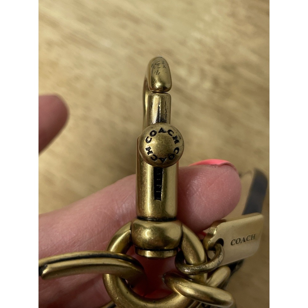 COACH Leather Sequin Appliqué Tea Rose Bag Charm in Beechwood and Gold - Picture 4 of 8